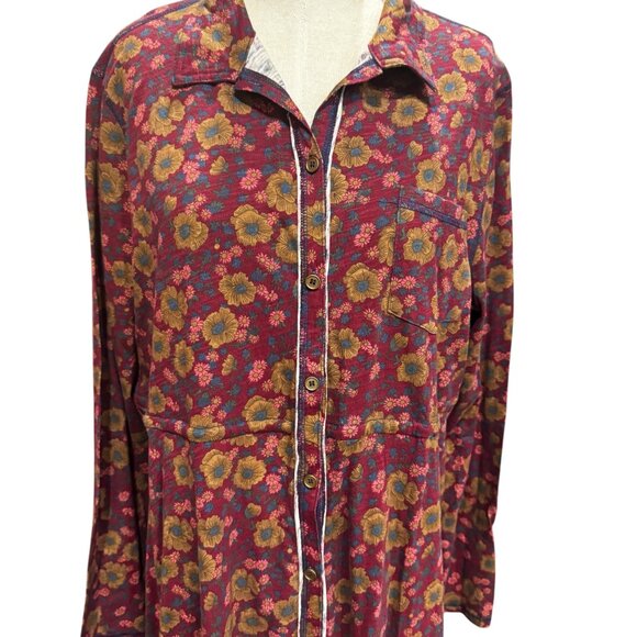 Natural Life Christa Midi Dress Floral Cranberry Cotton Boho NWT XL - Picture 3 of 10